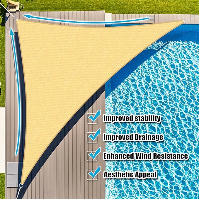 Amagenix Sun Shade Sail 8'X8'X8' Curved Edge Outdoor Shade Canopy Sand Breathable 95% UV Block Shade Cloth for Patio Garden Backyard (We Make Custom Size)