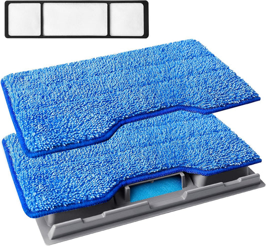 KEEPOW Reusable Mop Replacement Pads Compatible with Shark Vac Mop VM252 VM200 VC205 VM250 VM190 VM200P12, Vacuum Mop Pads Refills for Hardwood Floor with Upgraded Dirt Chamber, Blue, 2+1+1 Pack