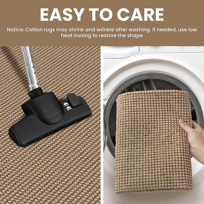 IOHOUZE Washable Runner Rug 3x8 Non Slip Rubber Backed Wide Hallway Runner Entryway Runner Indoor, Woven Kitchen Rugs Cotton Floor Carpet for Hall Entrance Bedroom, Orange/Tan/Brown