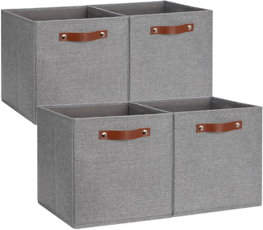 DULLEMELO Fabric Storage Cubes,12 inch Cube Stroage Bins for Empty Gift Basket,Toys Nursery Clothes Storage Linen Closet Organizers and Storage Baskets Shelves Bins(Grey-4 Pack)