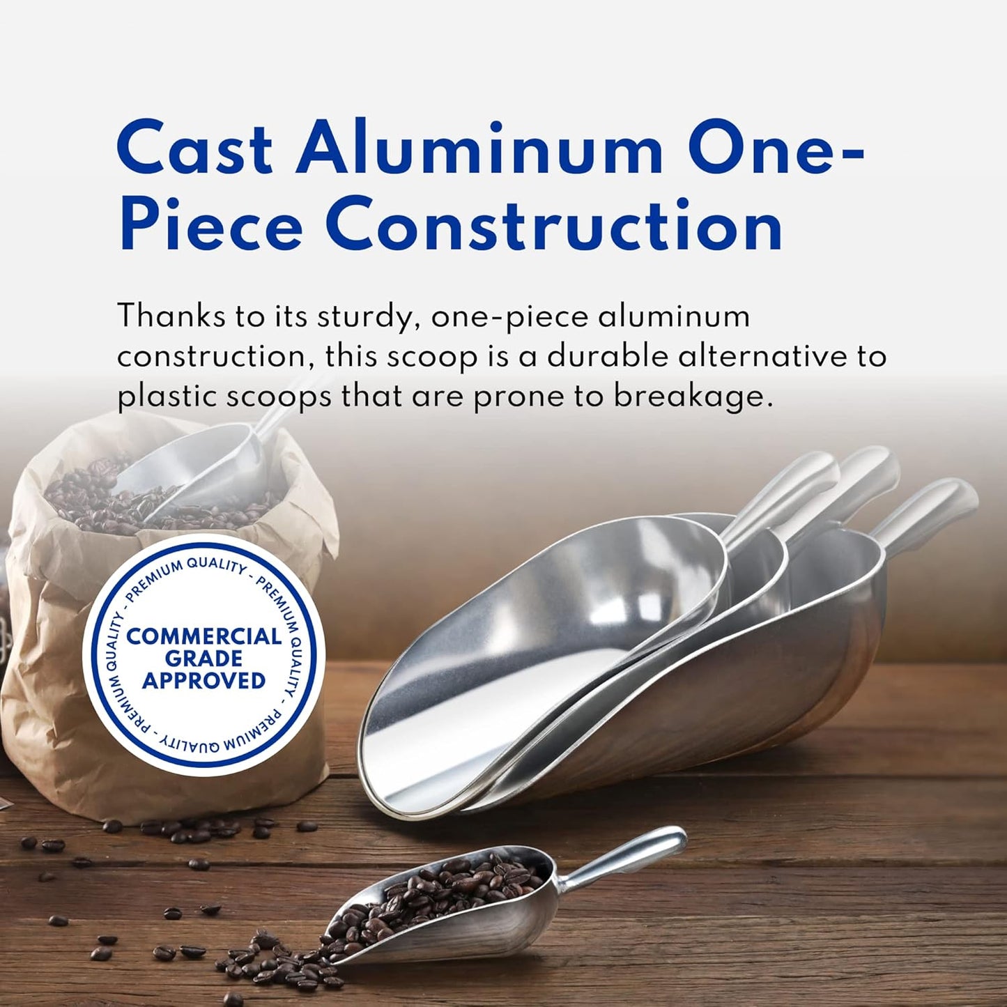 New Star Foodservice 34547 One-Piece Cast Aluminum Round Bottom Bar Ice Flour Utility Scoop, 24 -Ounce, Silver (Hand Wash Only)