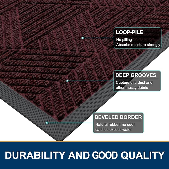 Smiry Front Door Mat Outside Entrance, Heavy Duty Sturdy Natural Rubber Doormat, Trap Dirt and Moisture, Easy Clean Low Profile Welcome Floor Mats for Indoor Outdoor Entry, 59x23 Inch, Dark Red