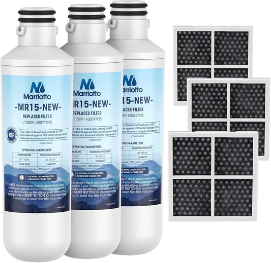 MARRIOTTO Water Filter LT1000PC Replacement for Refrigerator and LT120F ADQ73334008 Fresh Air Filter, Compatible with LT1000P/PC/PCS, LT1000PC,LT-1000PC, MDJ64844601, ADQ747935 ADQ74793504