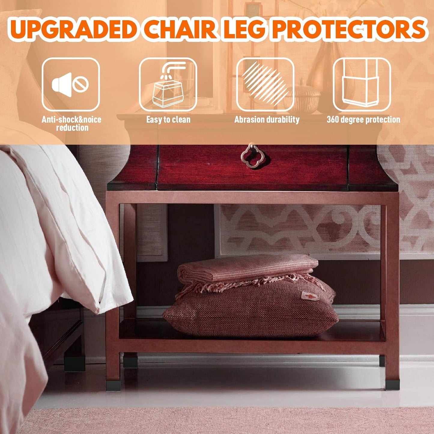 Rectangle Chair Leg Protectors for Hardwood Floors,16 PCS Silicone Covers to Protect Wood Tile Floors Felt Pads Furniture Leg Caps Reduce Noise. Easy to Move.(Black,1.25 x 2,Rectangular)