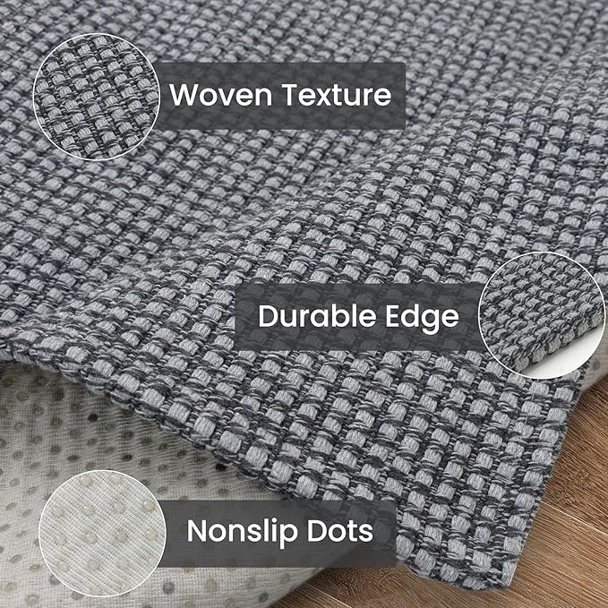 IOHOUZE Washable Runner Rug 3x8 Non Slip Rubber Backed Wide Hallway Runner Entryway Runner Indoor, Kitchen Rugs Woven Floor Carpet for Hall Entrance Bedroom, Dark Grey