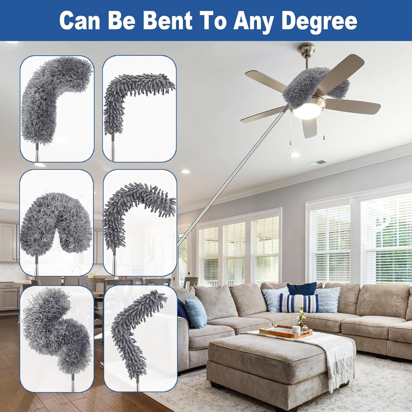 FUUNSOO Microfiber Feather Duster, Duster with Extension Pole 30-100 Inches,Ceiling Fan Cleaner Duster Retractable Gap Dust Brush Cleaner for Cleaning Cobweb,High Ceiling,Blinds, (Dark Gray)