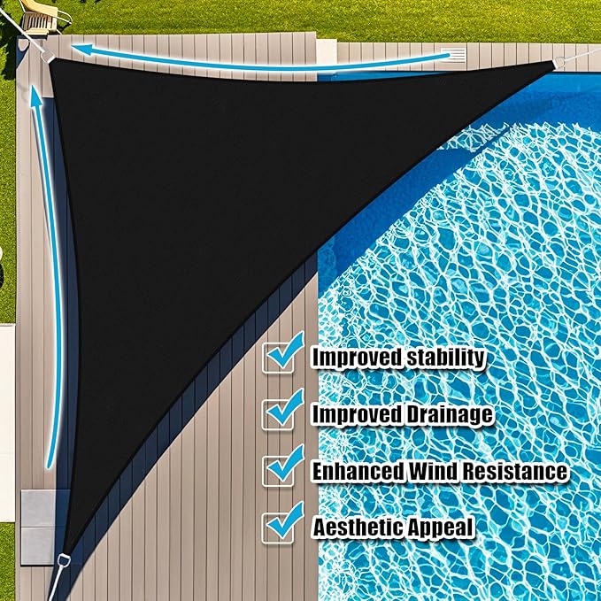 Amagenix Sun Shade Sail 10'X11'X14.9' Curved Edge Outdoor Shade Canopy Black Breathable 95% UV Block Shade Cloth for Patio Garden Backyard (We Make Custom Size)