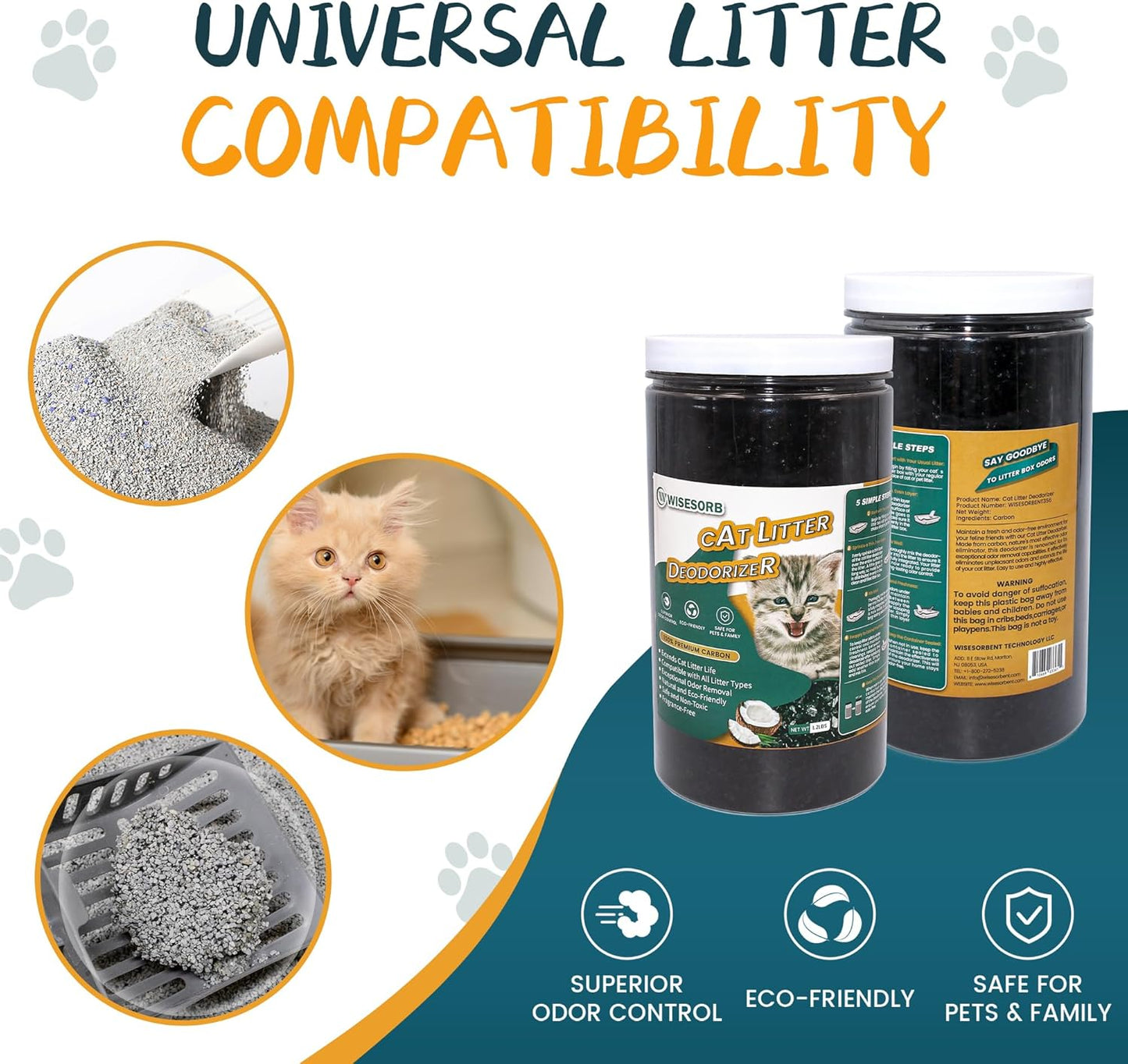 Cat Litter Deodorizer 2.4Lb Activated Carbon Litter Box Odor Eliminator Absorber Unscented Cat Litter Odor Control Room Deodorizer Solution for Homes with Pets
