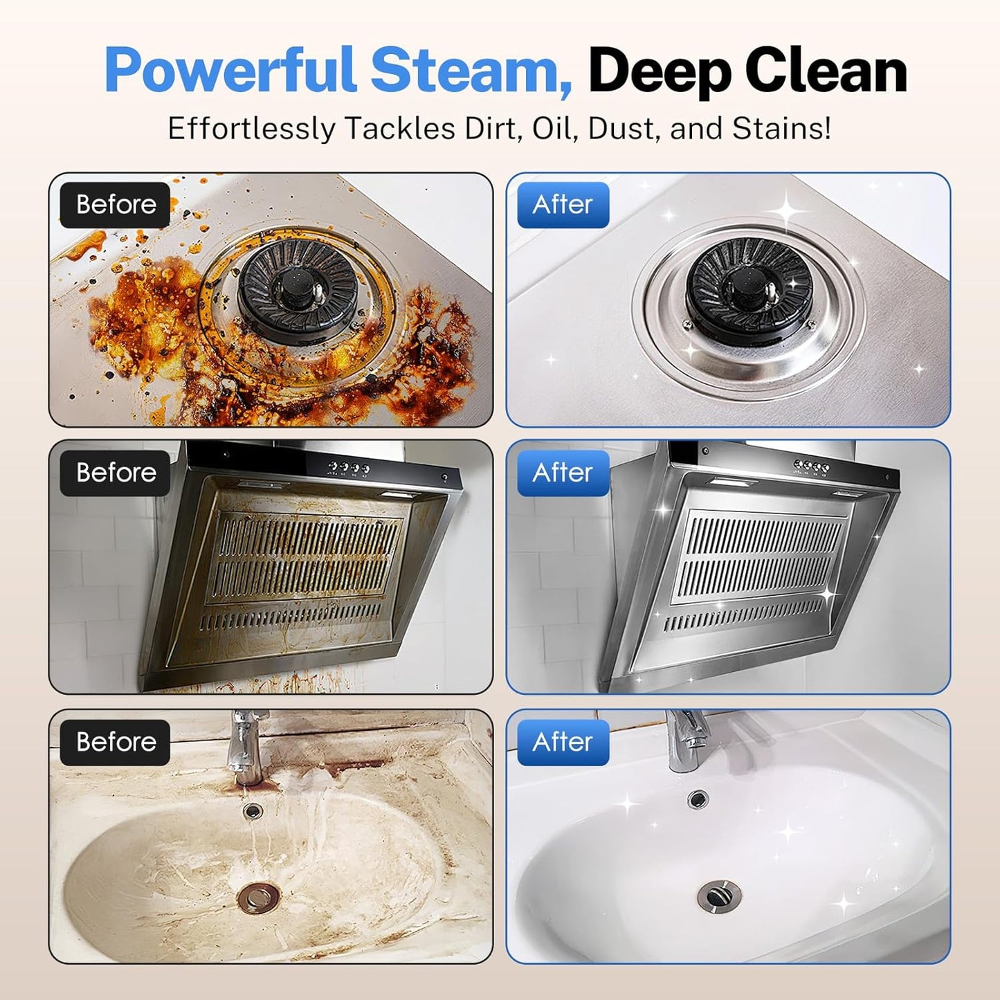 ODSD Steam Cleaner for Home & Car, 3-Level Adjustable Steamer for Cleaning, 15s Heat-Up & 1.6L Large Tank, Handheld Steam Cleaner for Car Detailing, Home, Tile, Grout, Furniture with 15pcs Accessories