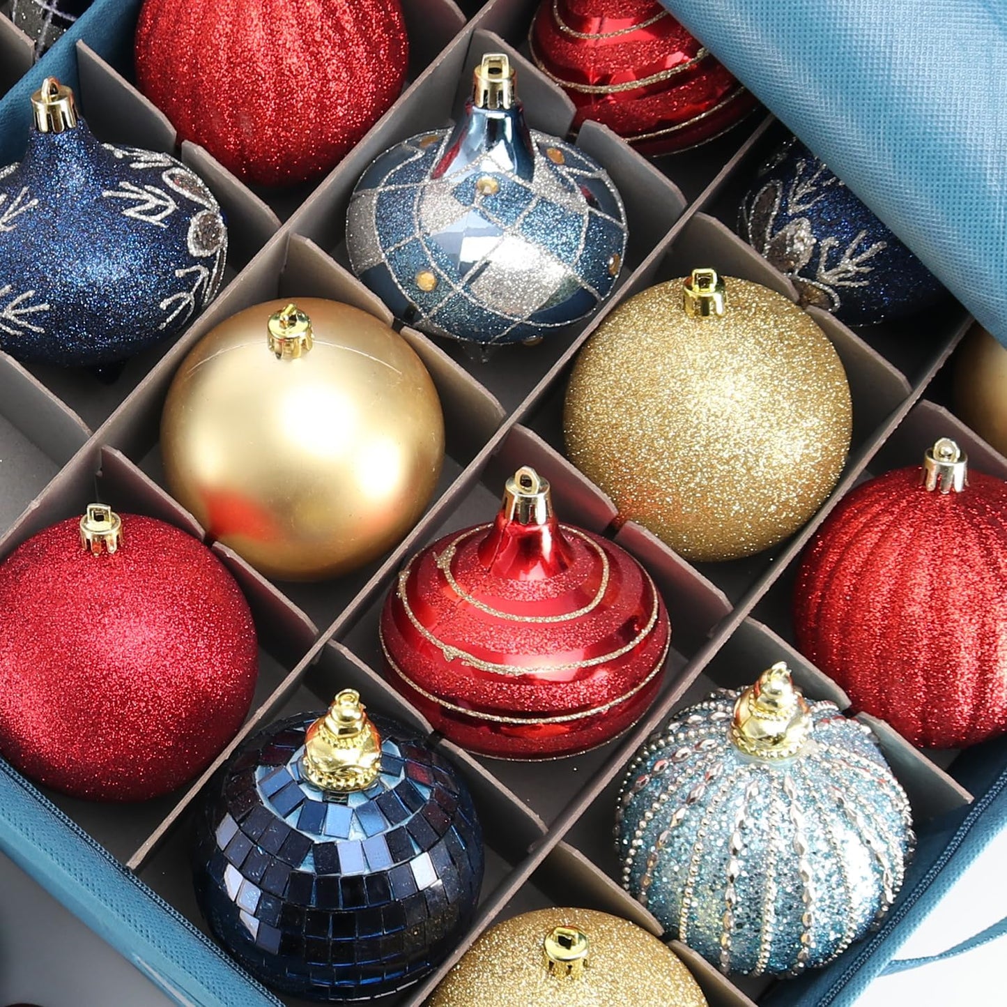 Hearth & Harbor Christmas Ornament Storage Box With 4 Inner Tray Dividers - Non-Woven Ornament Storage Container For 64 Holiday Ornaments or Decorations