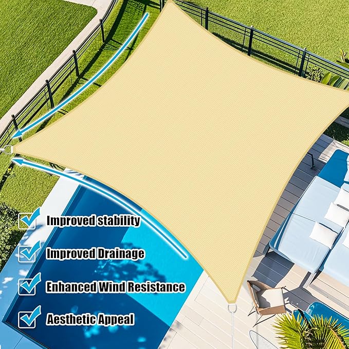 Amagenix Sun Shade Sail 10'X15' Curved Edge Outdoor Shade Canopy Beige Breathable 95% UV Block Shade Cloth for Patio Garden Backyard (We Make Custom Size)