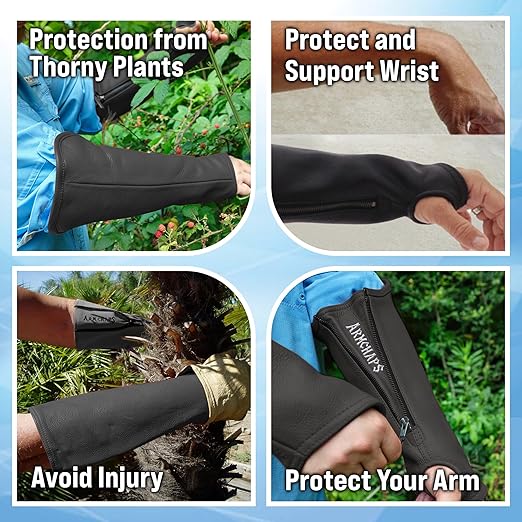Arm Chaps Extended Elbow Leather Arm Guard - Arm Sleeve Protectors for Thin Skin and Bruising, Scratches & Cuts - Protective Arm Sleeve for Any Age- Left & Right Form-Fitting - Black(1Pair/XX-Small).