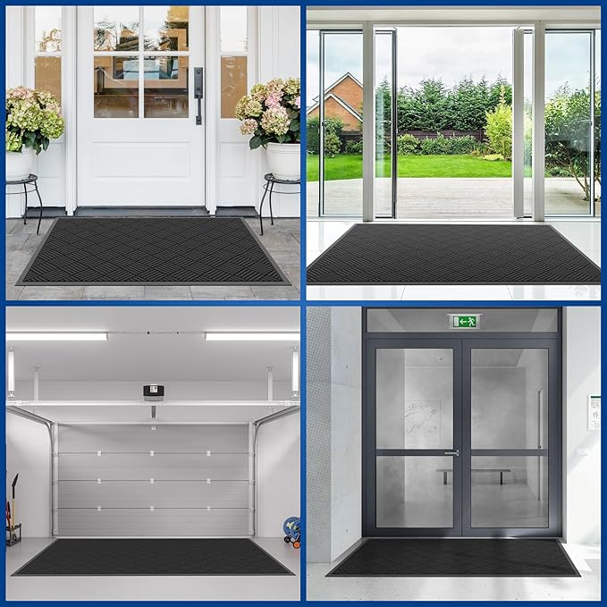 Durable Indoor Outdoor Door Mat, 3' x 5' Heavy Duty Front Door Mat for Entryway, Non-Slip Backing, Stain and Fade Resistant, Absorbent Commercial Floor Mat for High Traffic Area, Black