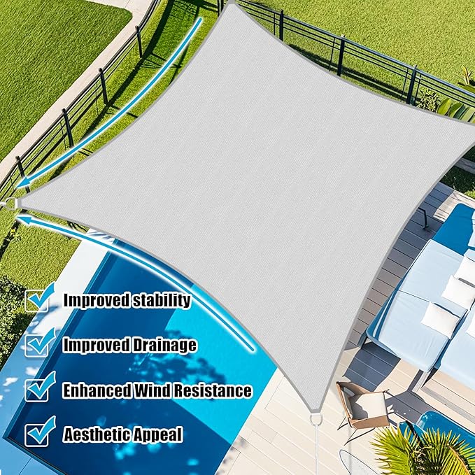 Amagenix Sun Shade Sail 6X14 Curved Edge Outdoor Shade Canopy Light Grey Breathable 95% UV Block Shade Cloth for Patio Garden Backyard (We Make Custom Size)