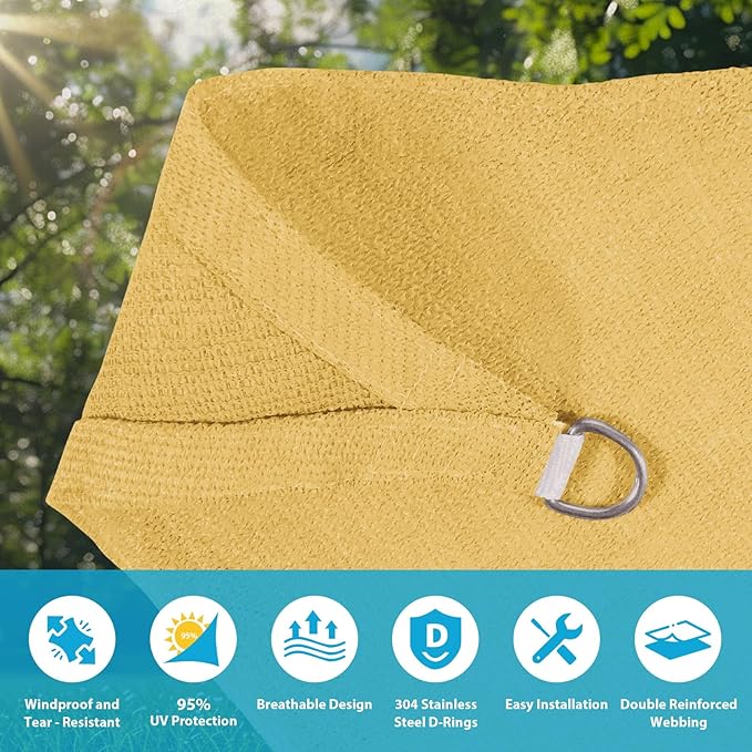 Amagenix Sun Shade Sail 7'X7'X10' Curved Edge Outdoor Shade Canopy Sand Breathable 95% UV Block Shade Cloth for Patio Garden Backyard (We Make Custom Size)