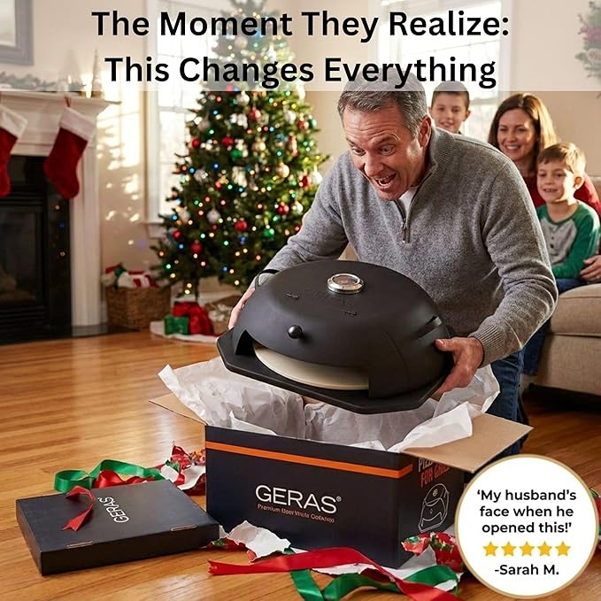 HeatGuard Pro Geras Pizza Oven for Grill - Grill Top Pizza Oven For Outdoor Camping - Pizza Stone, Pizza Peel Kit - Portable Backyard BBQ Pizzas Maker Charcoal, Pellet, Propane Gas Wood Attachment