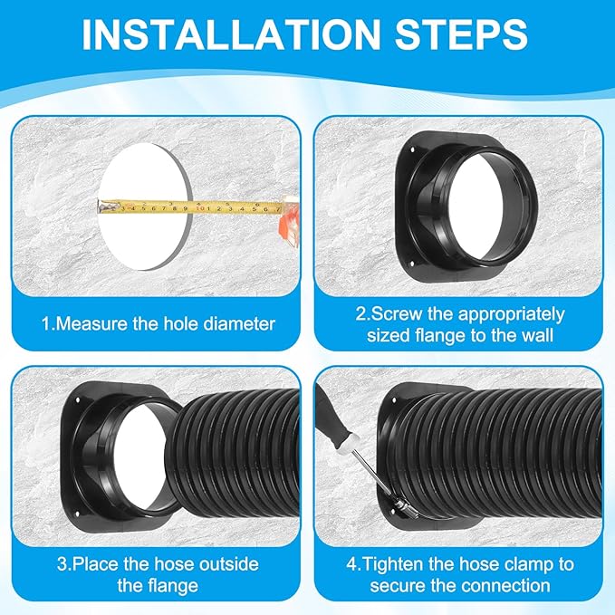 PATIKIL 3 Inch Duct Connector Flange, 2 Pack ABS Plastic Straight Pipe Flange Dryer Vent Connector with Clamp for Air Heating Cooling Ventilation HVAC System, Black