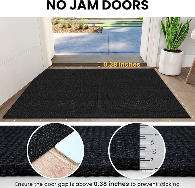 IOHOUZE Washable Runner Rug 2x12 Non Slip Rubber Backed Extra Long Hallway Runner Entryway Runner Indoor, Kitchen Rugs Woven Cotton Floor Carpet for Hall Stair, Black/Grey