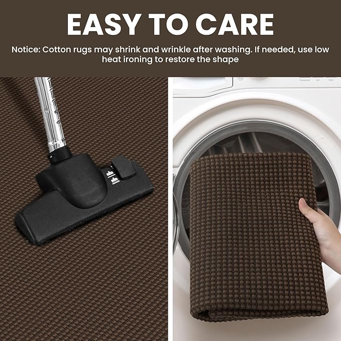 IOHOUZE Washable Runner Rug 2x5 Non Slip Runners for Hallways Entryway Runner Indoor, Kitchen Throw Rug Woven Cotton Floor Carpet for Hall Entrance Bedroom, Brown