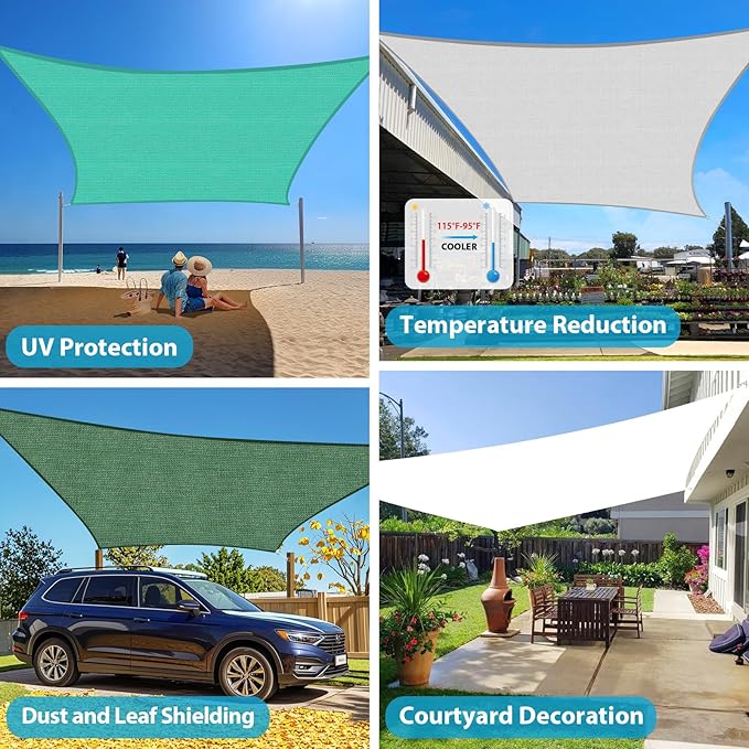 Amagenix Sun Shade Sail 10'X25' Curved Edge Outdoor Shade Canopy Light Grey Breathable 95% UV Block Shade Cloth for Patio Garden Backyard (We Make Custom Size)