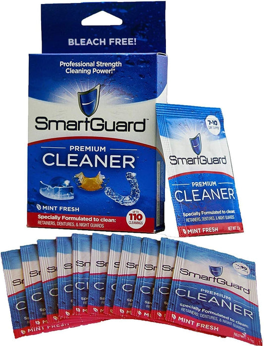 SmartGuard Premium Cleaner Crystals –(110 Cleanings)- Removes Stain, Plaque & Bad Odor from Dentures, Clear Braces, Mouth Guard, Night Guard & Retainers.