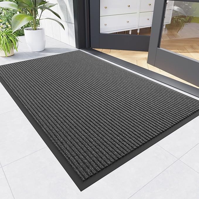 Front Door Mat, 3' x 4' Heavy Duty Indoor Outdoor Door Mat for Entryway, Commercial Door Mats Entrance, Low Profile Welcome Mats Non-Slip, Durable Rubber Backing Entry Mat for Patio, Home