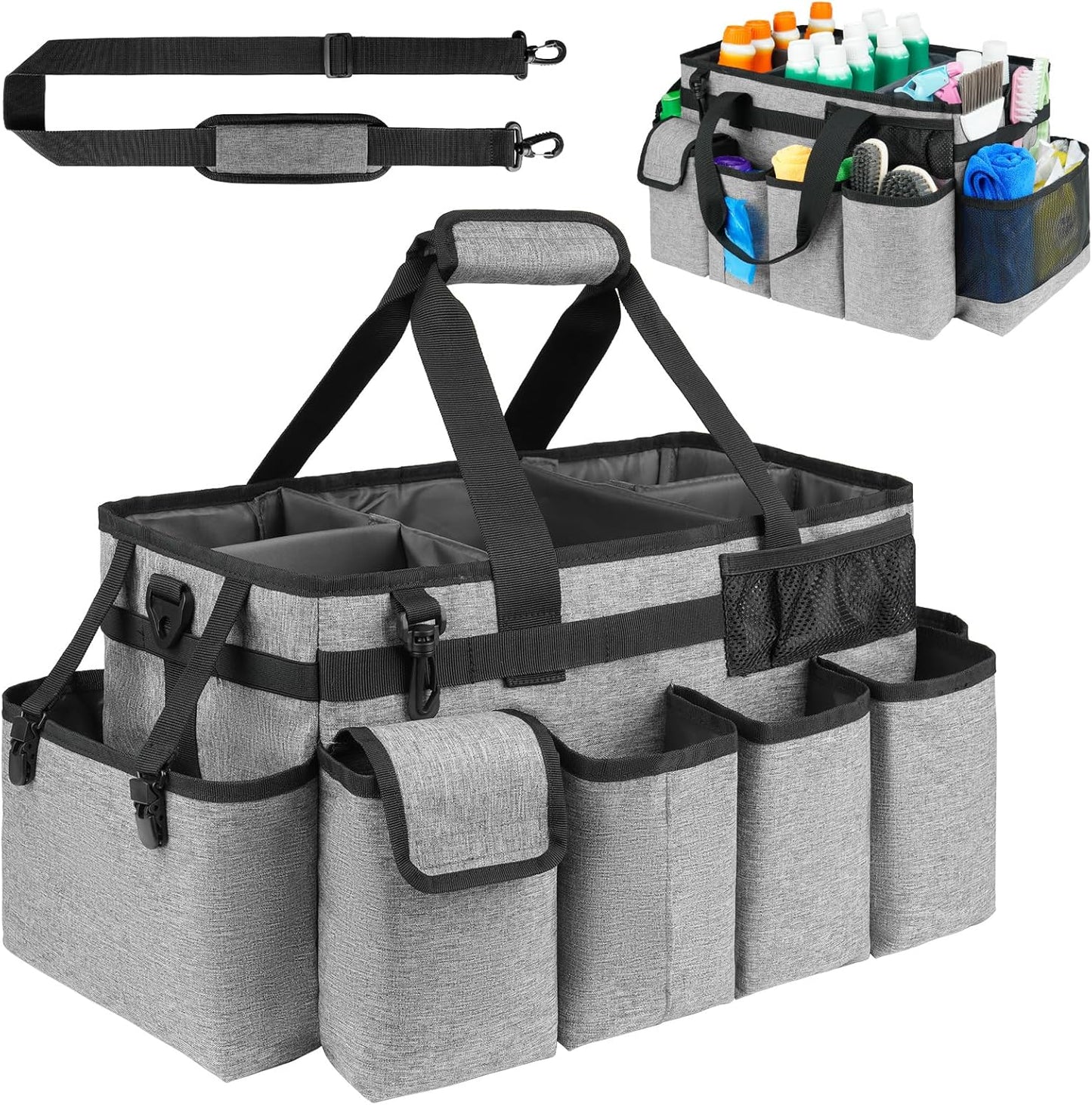 Cleaning Caddy Bag,Extra Large Cleaning Supplies Organizer with Handle for Housekeepers,Gray