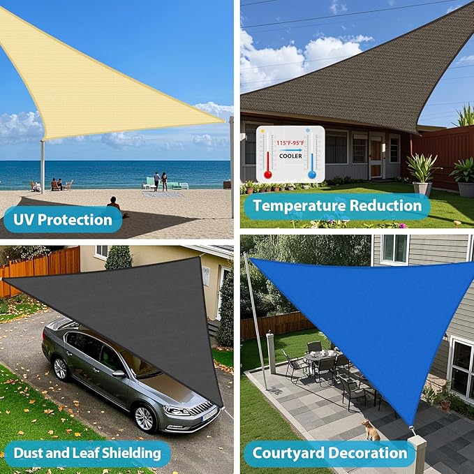 Amagenix Sun Shade Sail 15'X15'X15' Curved Edge Outdoor Shade Canopy Turquoise Breathable 95% UV Block Shade Cloth for Patio Garden Backyard (We Make Custom Size)