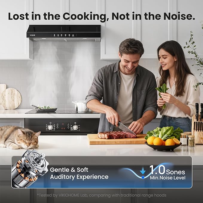 Under Cabinet Range Hood 30 Inch, 900 CFM Dual Centrifugal Motor, 3-Speed Ducted Kitchen Vent, Reusable Filters, Stainless Steel Kitchen Hood with LED Lights, Low Noise, Glass Black