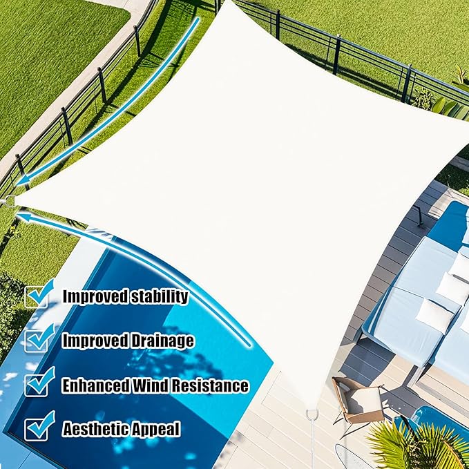 Amagenix Sun Shade Sail 9'X12' Curved Edge Outdoor Shade Canopy White Breathable 95% UV Block Shade Cloth for Patio Garden Backyard (We Make Custom Size)