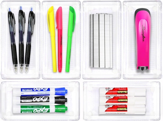 Simple Houseware Clear Drawer Organizer for Office Bin Desk Storage, 3.25"x 6.25", 6 Packs
