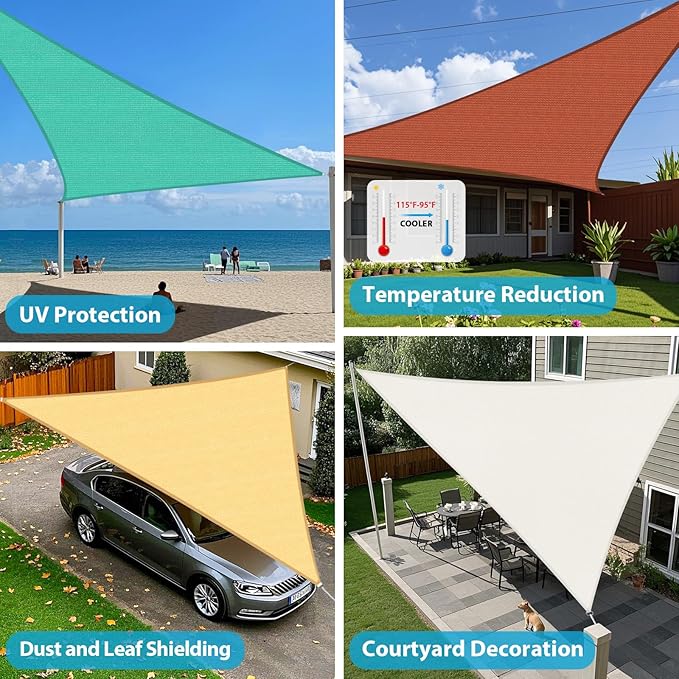 Amagenix Sun Shade Sail 10'X14'X17.2' Curved Edge Outdoor Shade Canopy Sand Breathable 95% UV Block Shade Cloth for Patio Garden Backyard (We Make Custom Size)