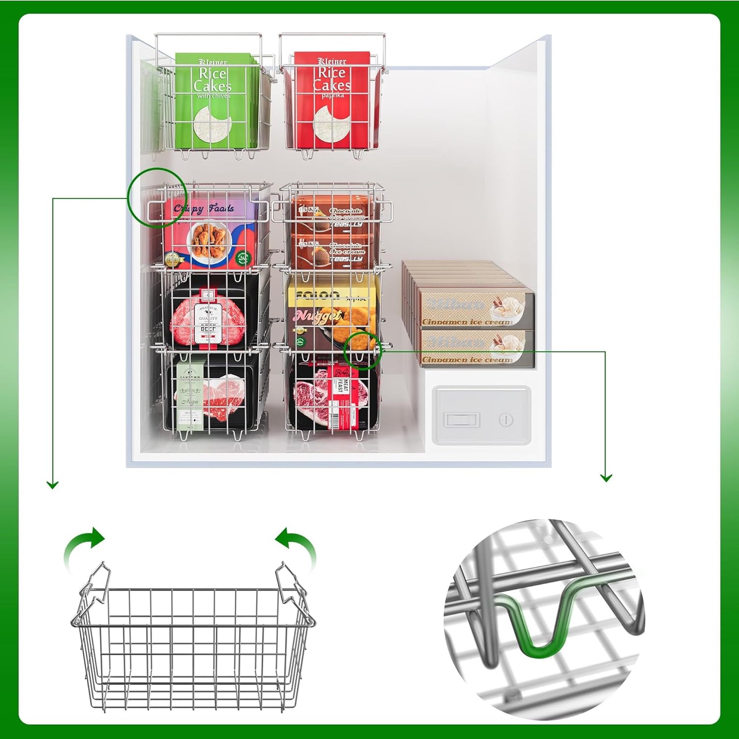 3Pack Adjustable Freezer Organizer Bins - Stackable & Hanging for 7 Cu.Ft Chest Freezer
