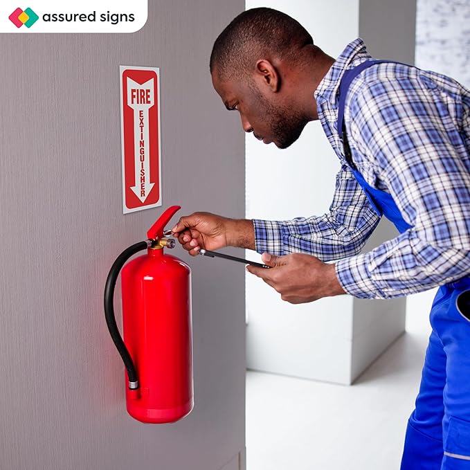 Fire Extinguisher Sign Sticker - 36 Pack - 4" X 12" - 5 Mil Vinyl - Bright Red White Colors - Durable Self Adhesive, Weatherproof, Photoluminescent and UV Protected - Ideal for Inside Office or Boat