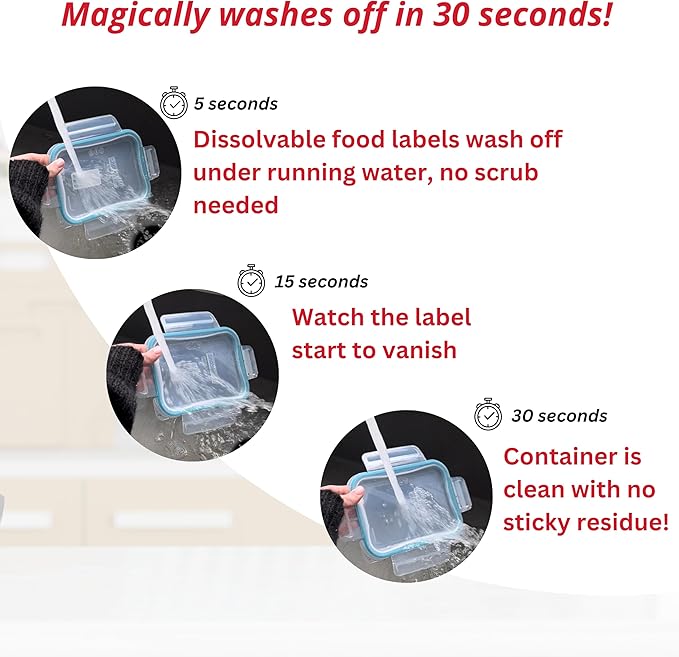 2x1 Dissolvable Food Labels, 1000 Label Stickers, Bottle Labels for Storage Bins, Sticker Labels for Food containers, (1000, Red)