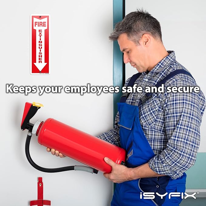 iSYFIX Fire Extinguisher Aluminum Signs – 5 Pack 4x12 Inch – Laminated for Ultimate UV and Fade Resistance, Indoor and Outdoor, for Business, Schools, Hospitals, Home