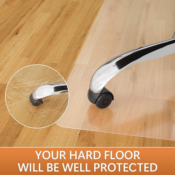 Large Office Chair Mat for Hardwood Floor- 46" x 72" Clear Computer Desk Chair Mat for Hard Wood/Tile Floors, Easy Glide Plastic Mat for Under Office Chairs on Hardwood for Work & Home