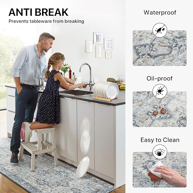 GENIMO Kitchen Mats for Floor, Washable Anti Fatigue Mat for Cushioned,17.3"x59", Waterproof Kitchen Rugs, Non Slip Foam Comfort Standing Mat Rug for Home, Runner, Sink, Office, Laundry, Light Blue