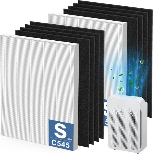 2 Pack C545 HEPA Replacement Filter S Compatible with Winix C545 Air Purifier, Replaces Part 1712-0096-00 and 2522-0058-00, 2 HEPA Filter + 8 Activated Carbon Filters