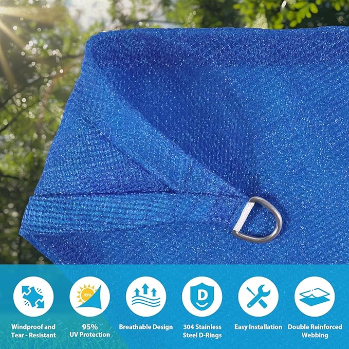 Amagenix Sun Shade Sail 16X28 Curved Edge Outdoor Shade Canopy Blue Breathable 95% UV Block Shade Cloth for Patio Garden Backyard (We Make Custom Size)