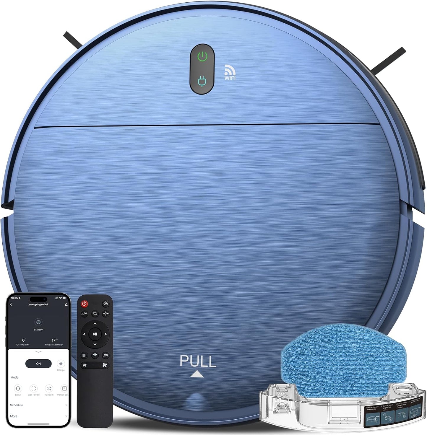 ZCWA Robot Vacuum and Mop Combo,2.4GHz WiFi Link Vacuum Robot,4 Cleaning Mode Robotic Vacuums Cleaner,APP/Remote Aspiradora Robot,Self-Charging Robot Vacuum for Pet Hair,Stains,Carpets,Corner
