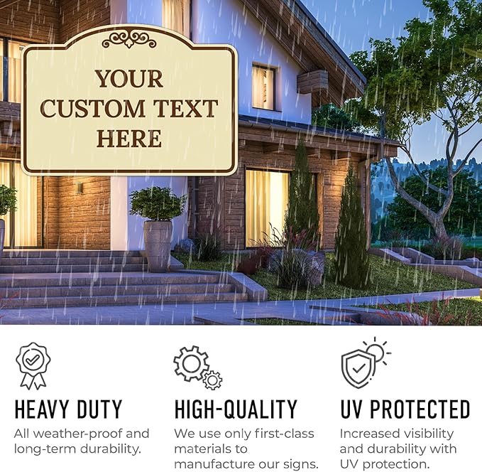 Custom Decorative Sign, Personalized Metal Sign for Business, Driveway, Home, Airbnb, Office Door Plaque, Brown Border Sign, 18x24 Inches, ACM, Fade Resistant, Made in USA by Sigo Signs