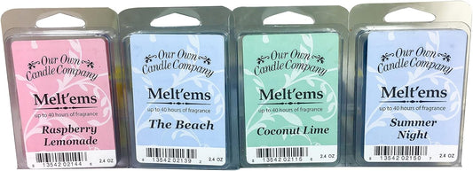 Our Own Candle Company Premium Wax Melt, The Beach, Coconut Lime, Himalayan Sea Salt, and Raspberry Lemonade, Summer Variety Pack, 6 Cubes, 2.4 oz (4 Pack)