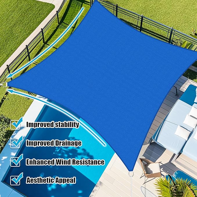 Amagenix 9'X12' Sun Shade Sail Curved Edge Outdoor Shade Canopy Blue 95% UV Block Shade Cloth (Custom Handmade Production, Actual Size May Vary by 1-6 Inches