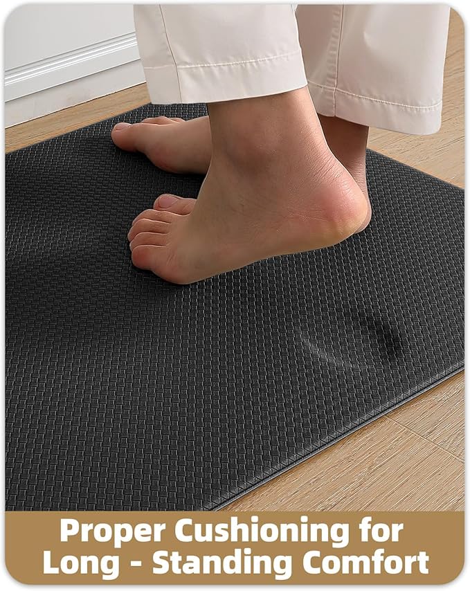 Color&Geometry Anti Fatigue Cushion Kitchen Mat for Floor -24"x87",Wide,Easy Clean, Water & Oil Proof, Anti Slip, Foam Rubber Runner Rug for Front Sink Comfort Standing,Black
