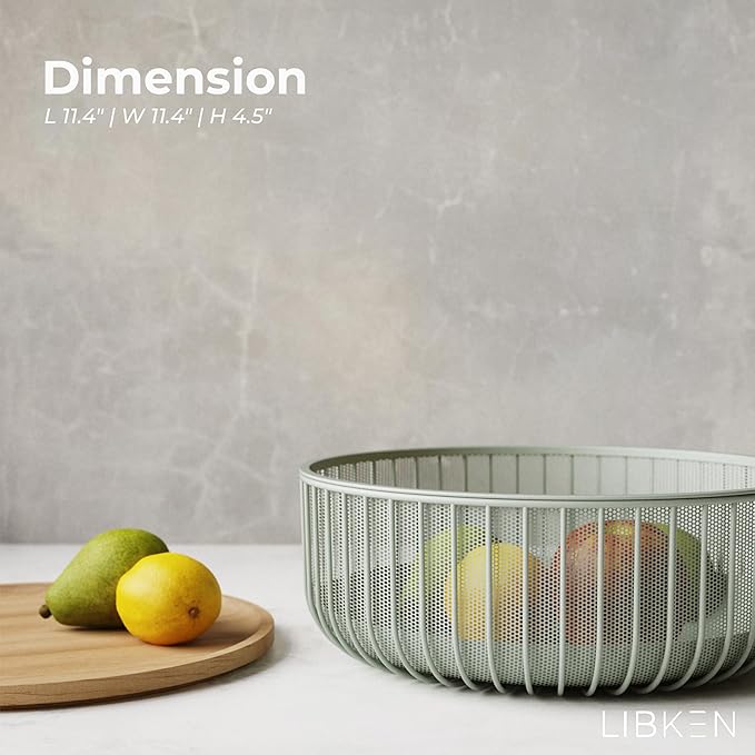 Metal Wire Mesh Fruit Baskets with Wooden Lid - Fly-Proof Indoor Solution for Fresh Fruits - Covered Fruit Bowl - Produce Cover Against Flies for Banana, Tomato and Vegetables - Green