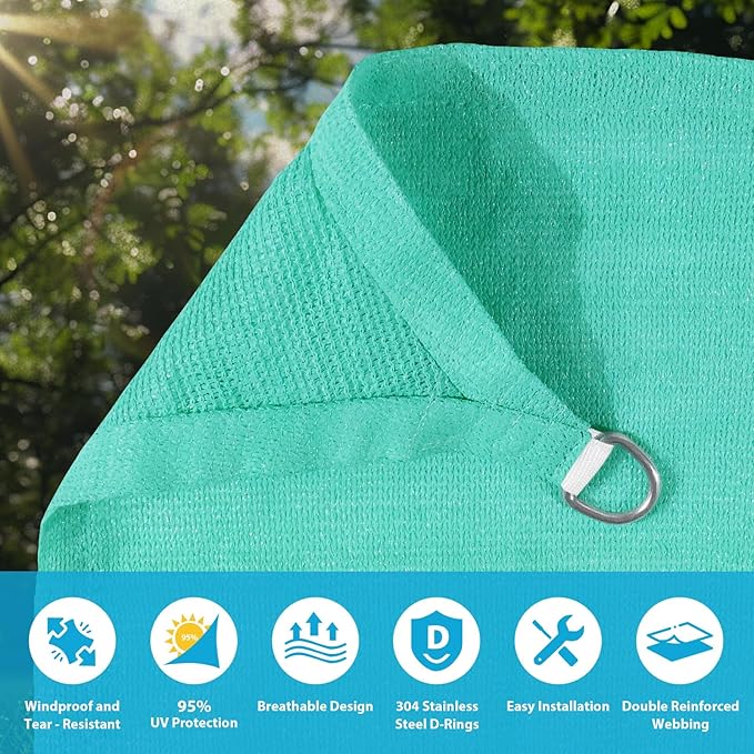 Amagenix Sun Shade Sail 25'X25'X25' Curved Edge Outdoor Shade Canopy Turquoise Breathable 95% UV Block Shade Cloth for Patio Garden Backyard (We Make Custom Size)