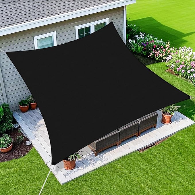Amagenix Sun Shade Sail 12'X15' Curved Edge Outdoor Shade Canopy Black Breathable 95% UV Block Shade Cloth for Patio Garden Backyard (We Make Custom Size)