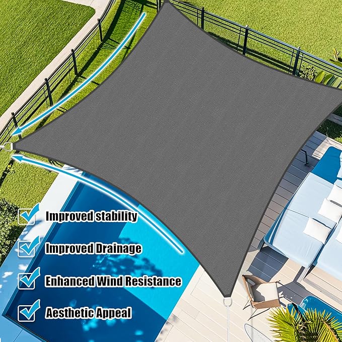 Amagenix Sun Shade Sail 16'X20' Curved Edge Outdoor Shade Canopy Dark Grey Breathable 95% UV Block Shade Cloth for Patio Garden Backyard (We Make Custom Size)