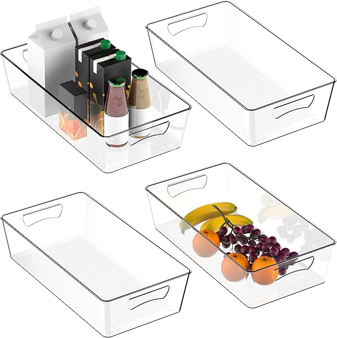 Simple Houseware 4 Pcs Kitchen Clear Bin Storage Organizer, 15" x 8" x 3.75"